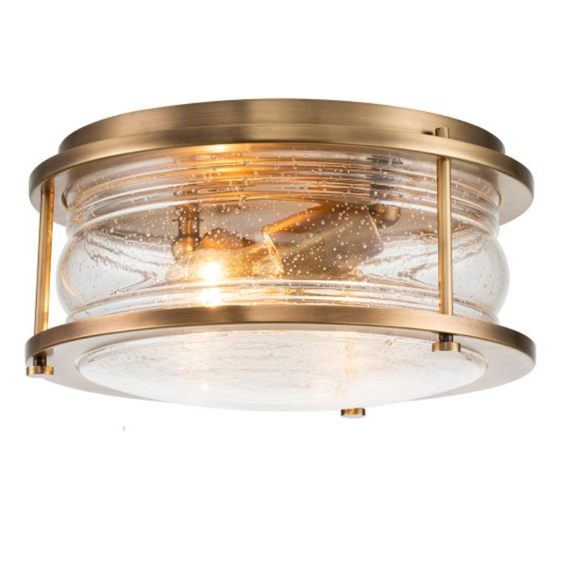 Nautilus Brass & Seeded Clear Glass Semi Flush IP44 Ceiling Light - ID 14351