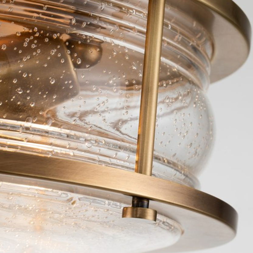 Nautilus Brass & Seeded Clear Glass Semi Flush IP44 Ceiling Light - ID 14351