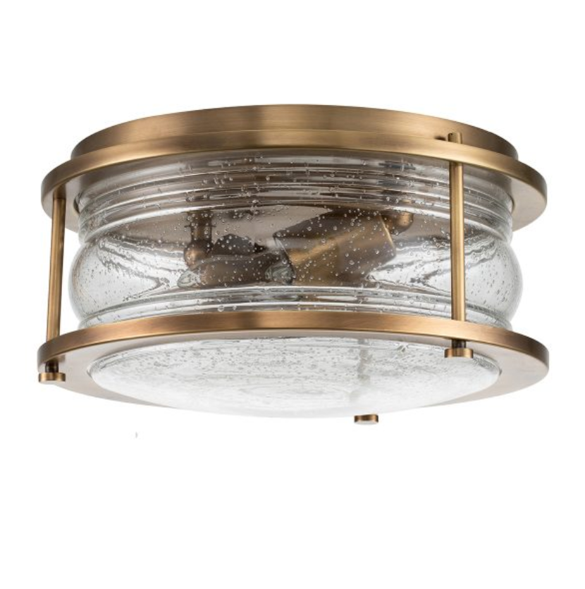 Nautilus Brass & Seeded Clear Glass Semi Flush IP44 Ceiling Light - ID 14351