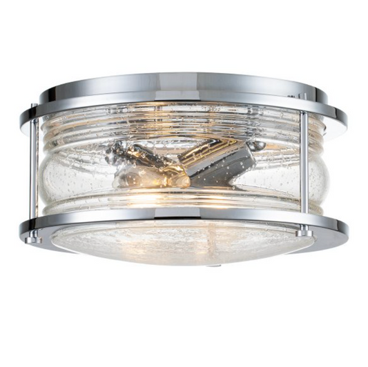Nautilus Polished Chrome & Seeded Clear Glass Semi Flush IP44 Ceiling Light - ID 14352