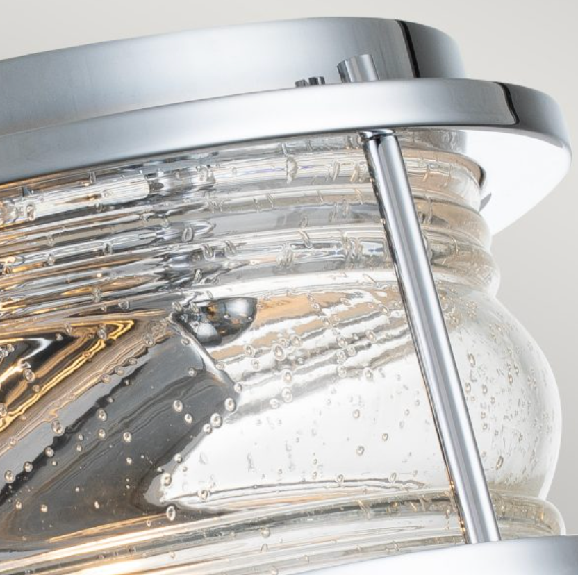 Nautilus Polished Chrome & Seeded Clear Glass Semi Flush IP44 Ceiling Light - ID 14352