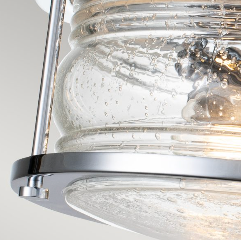 Nautilus Polished Chrome & Seeded Clear Glass Semi Flush IP44 Ceiling Light - ID 14352