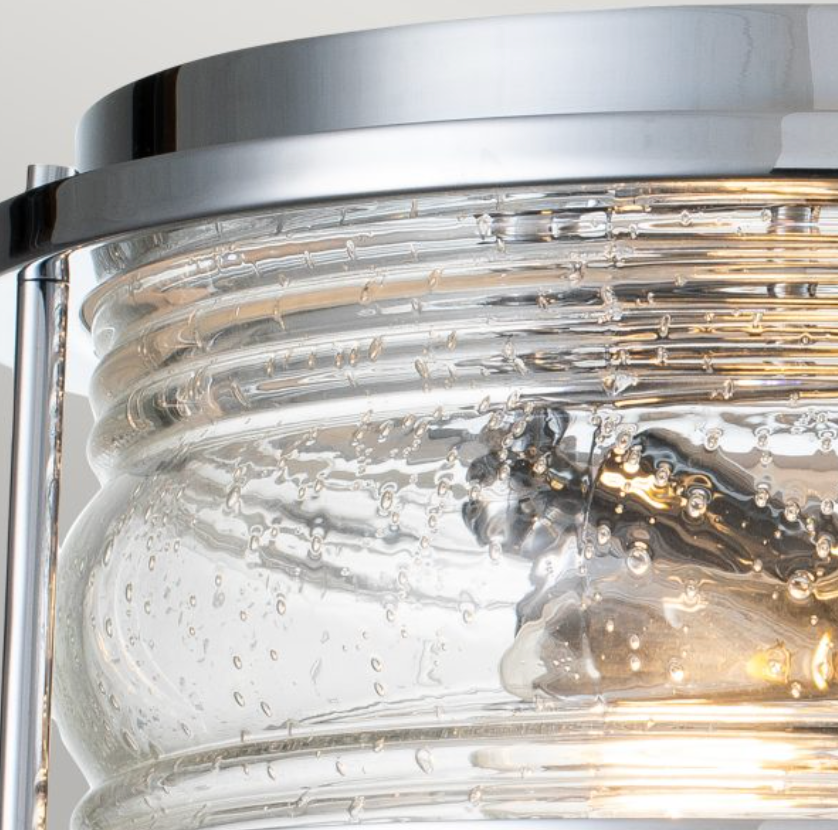 Nautilus Polished Chrome & Seeded Clear Glass Semi Flush IP44 Ceiling Light - ID 14352