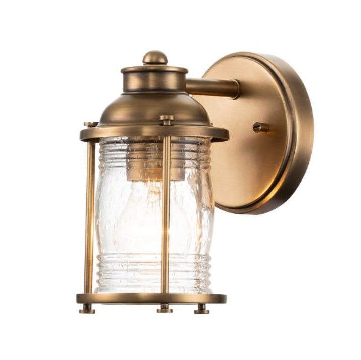 Nautilus Brass & Seeded Clear Glass IP44 Bathroom Wall Light - ID 14353