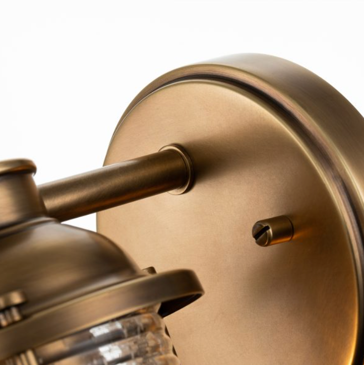 Nautilus Brass & Seeded Clear Glass IP44 Bathroom Wall Light - ID 14353