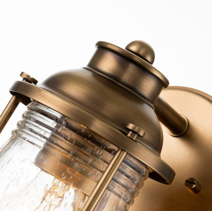 Nautilus Brass & Seeded Clear Glass IP44 Bathroom Wall Light - ID 14353