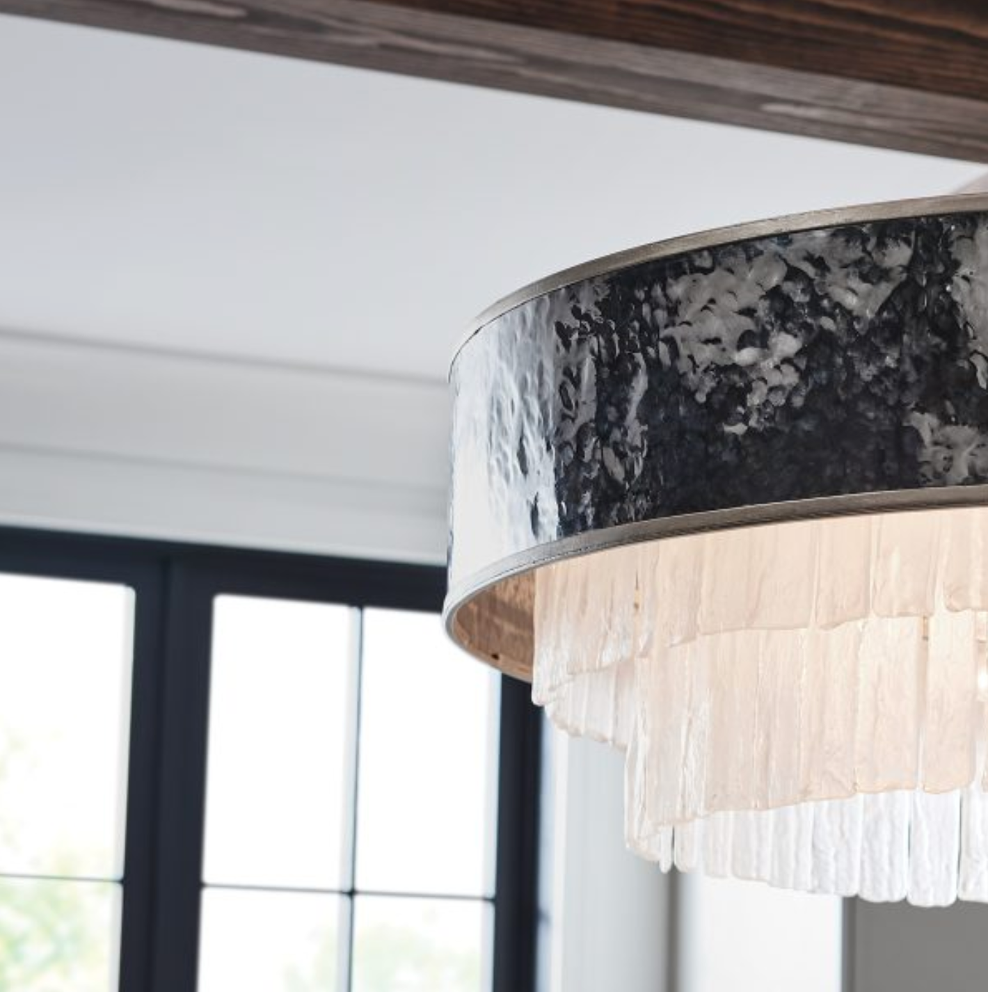 REV Opulent Hammered Stainless Steel & Textured Glass Eight Lamp Chandelier - ID 12486