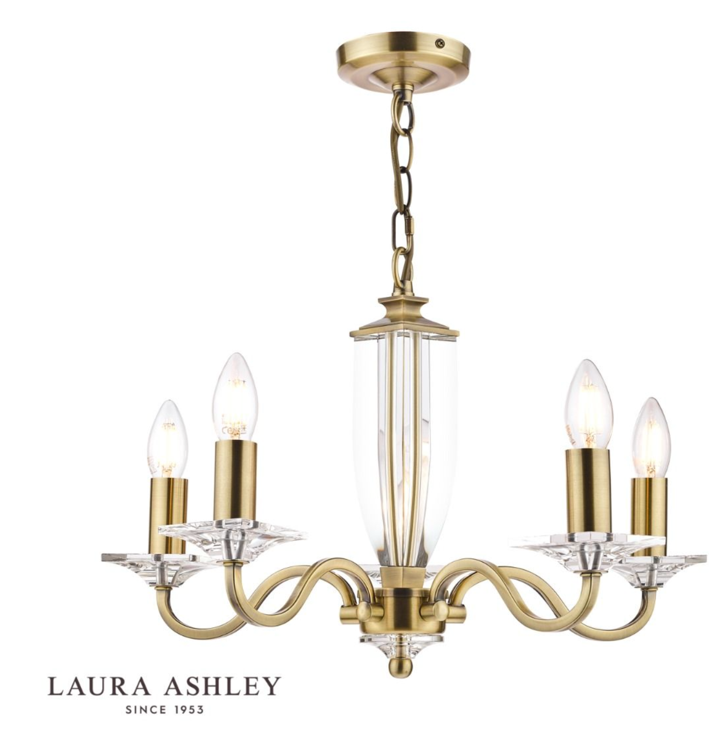 Laura Ashley - Carson 5lt Chandelier, Antique Brass, Crystal Glass - ID 13166