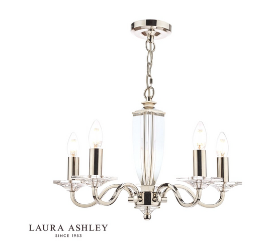 Laura Ashley - Carson 5lt Chandelier, Polished Nickel, Crystal Glass - ID 13167