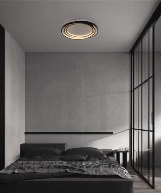 NL Arbir Matt Black Aluminium & Acrylic 3 Ring Semi Flush Ceiling Light Small - ID 13795