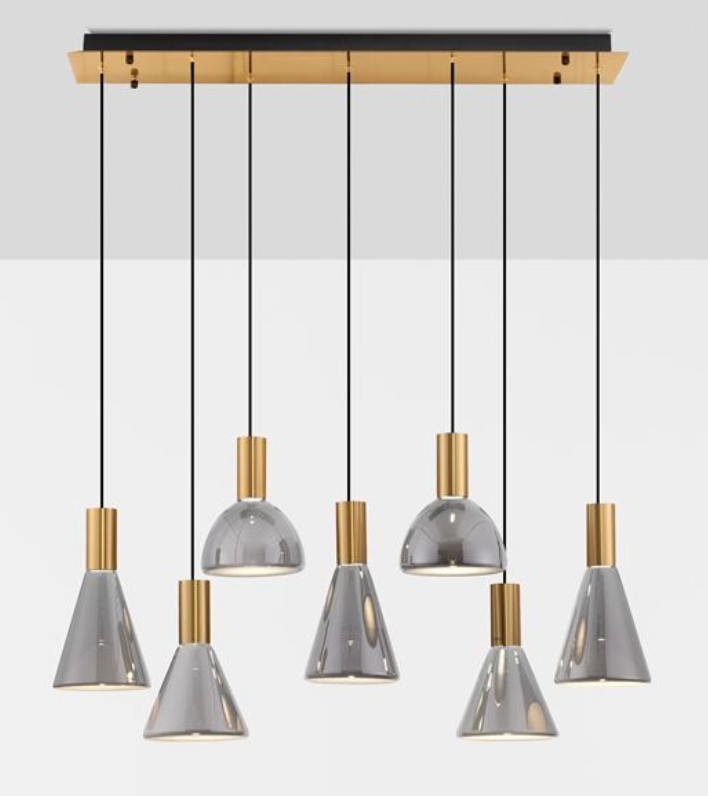 NL Voy Elegant Brass & Smoked Glass 7 Light Rectangular Multi Pendant - ID  ID 13828