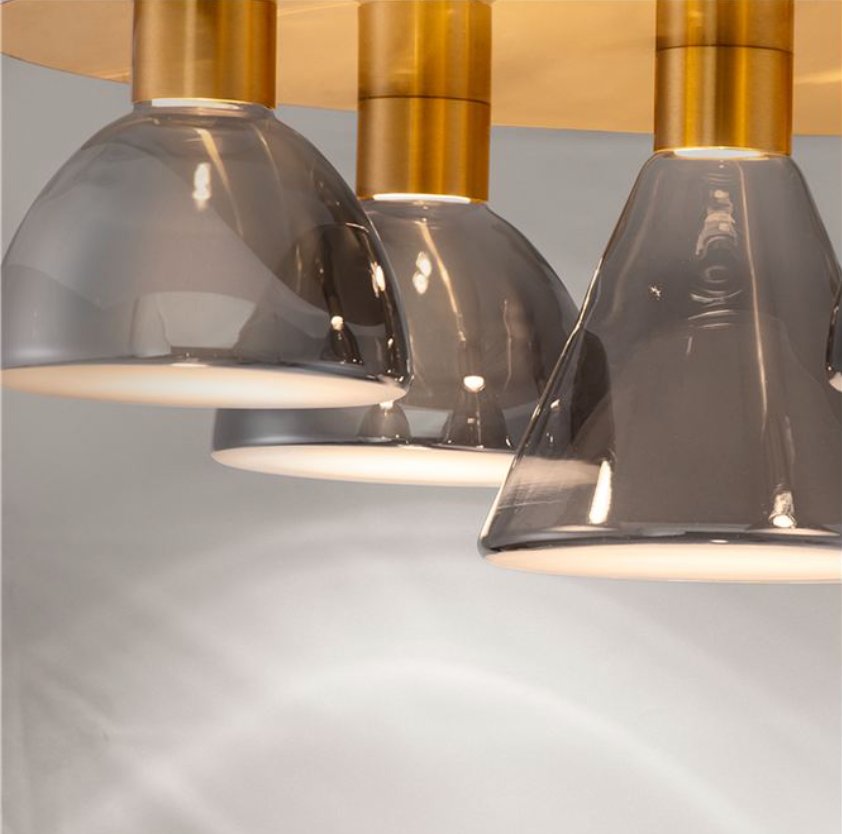 NL Voy Elegant Brass & Smoked Glass Semi Flush Ceiling Light  - ID 13832