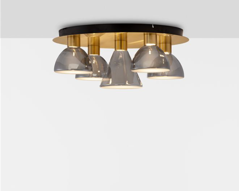 NL Voy Elegant Brass & Smoked Glass Semi Flush Ceiling Light  - ID 13832