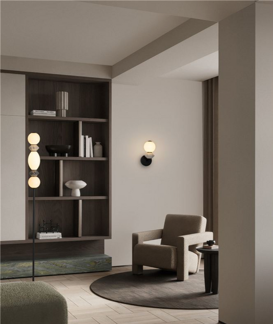 NL Pallin Light & Dark Grey Ceramic & Opal Glass Floor Light - ID 13856