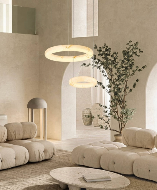 ZAM Alabaster Small Ring Pendant With Satin Brass Ceiling Plate - ID 13887
