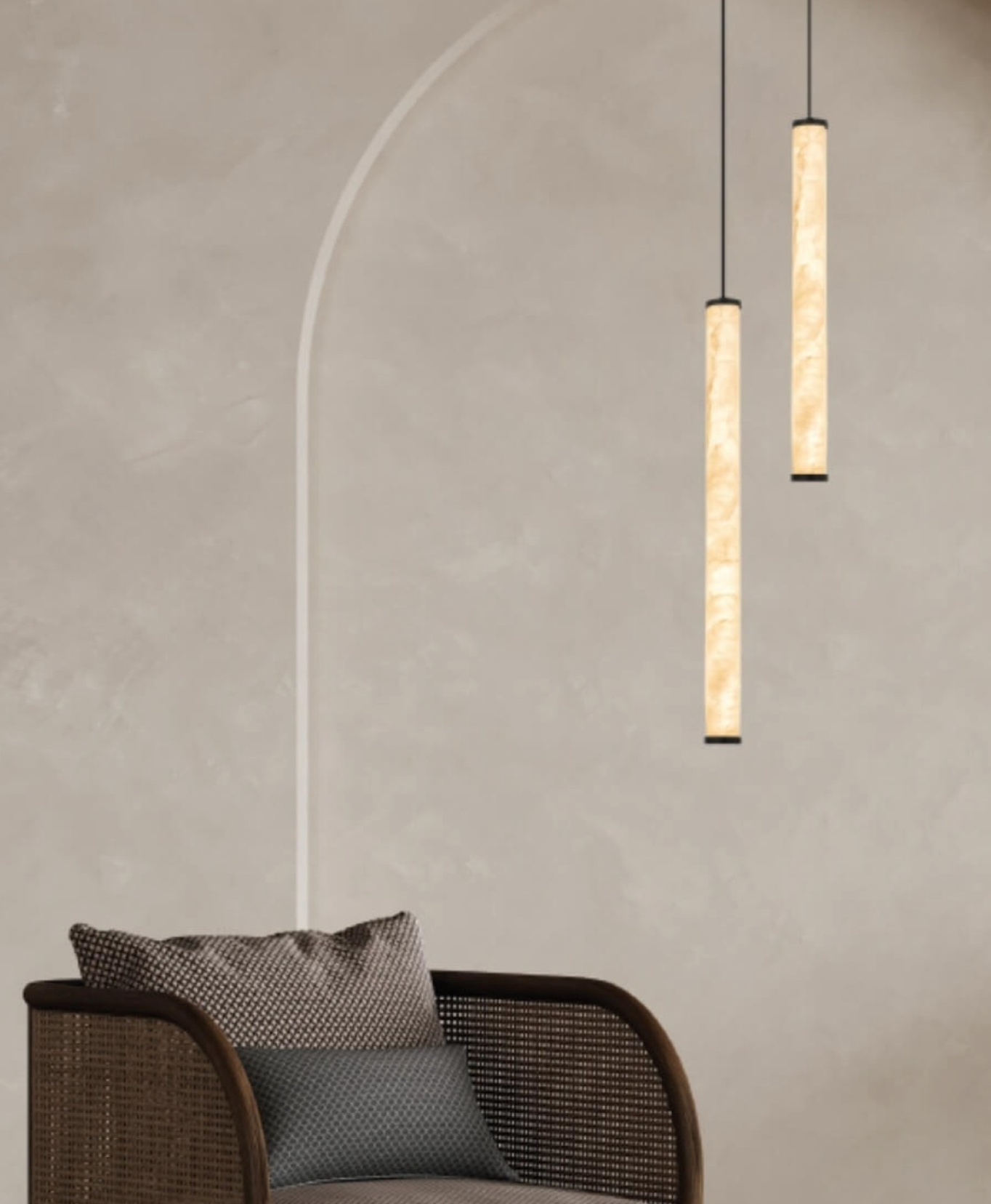 ZAM Alabaster & Matt Black Slim Tube Pendant - ID 13889