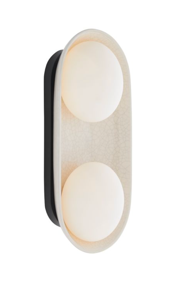EFL Ceramic Ivory Stained Crackle & Blackened Steel 2 Light Wall -  ID 14016