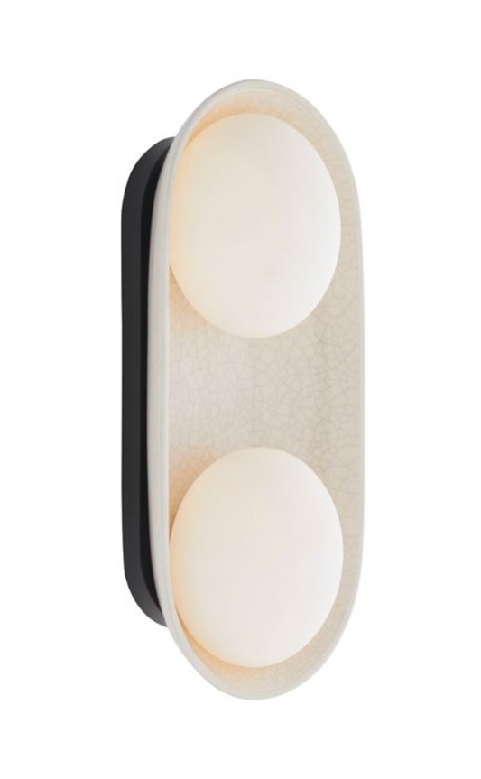 EFL Ceramic Ivory Stained Crackle & Blackened Steel 2 Light Wall -  ID 14016