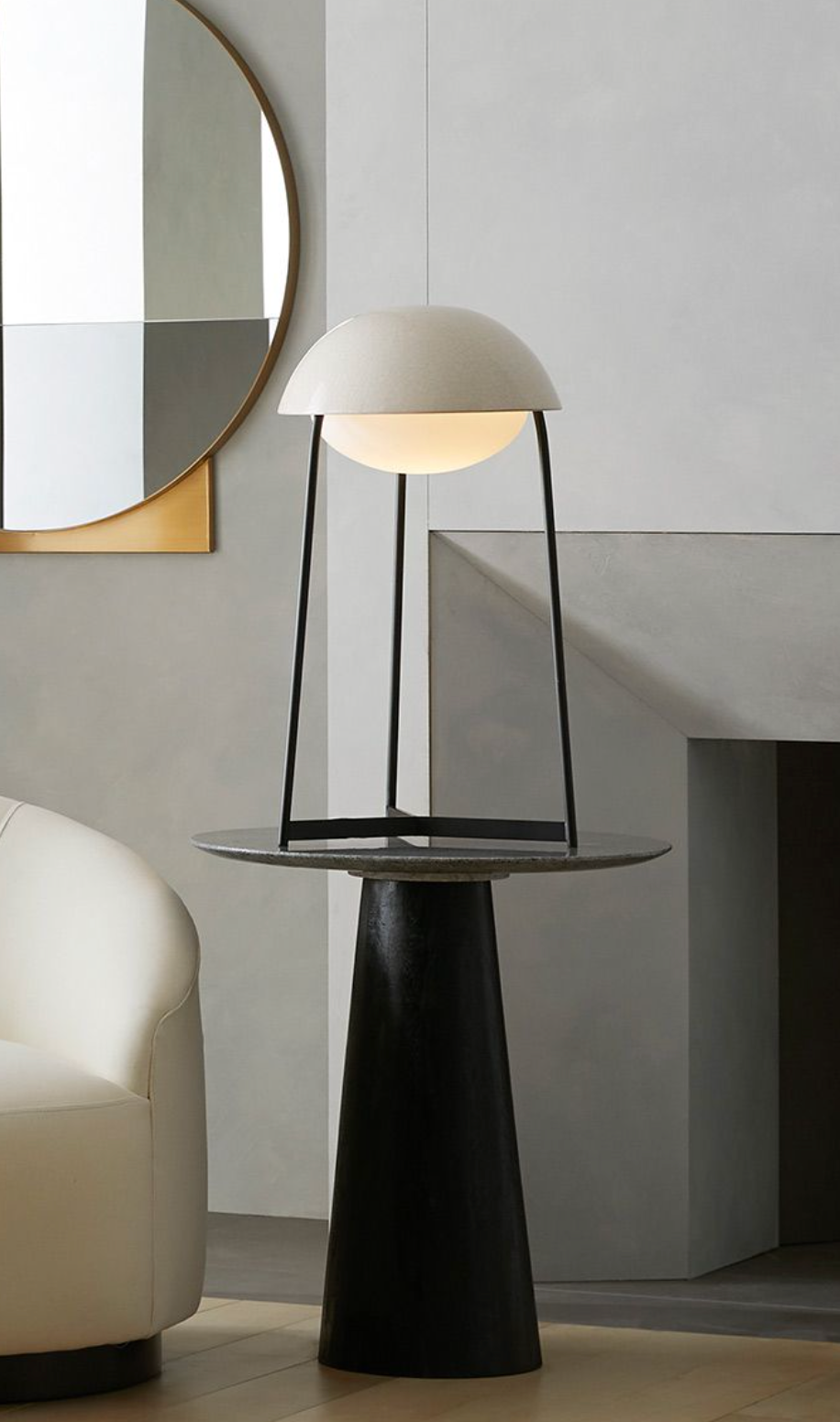 EFL Ceramic Ivory Stained Crackle & Blackened Steel Table Lamp -  ID 14019