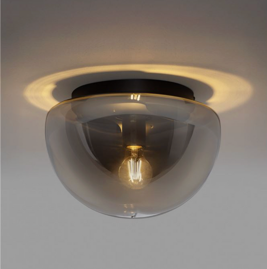 NL Ebonie Black & Smoked Glass Semi Flush Round Ceiling Light 31.5cm - ID 14469
