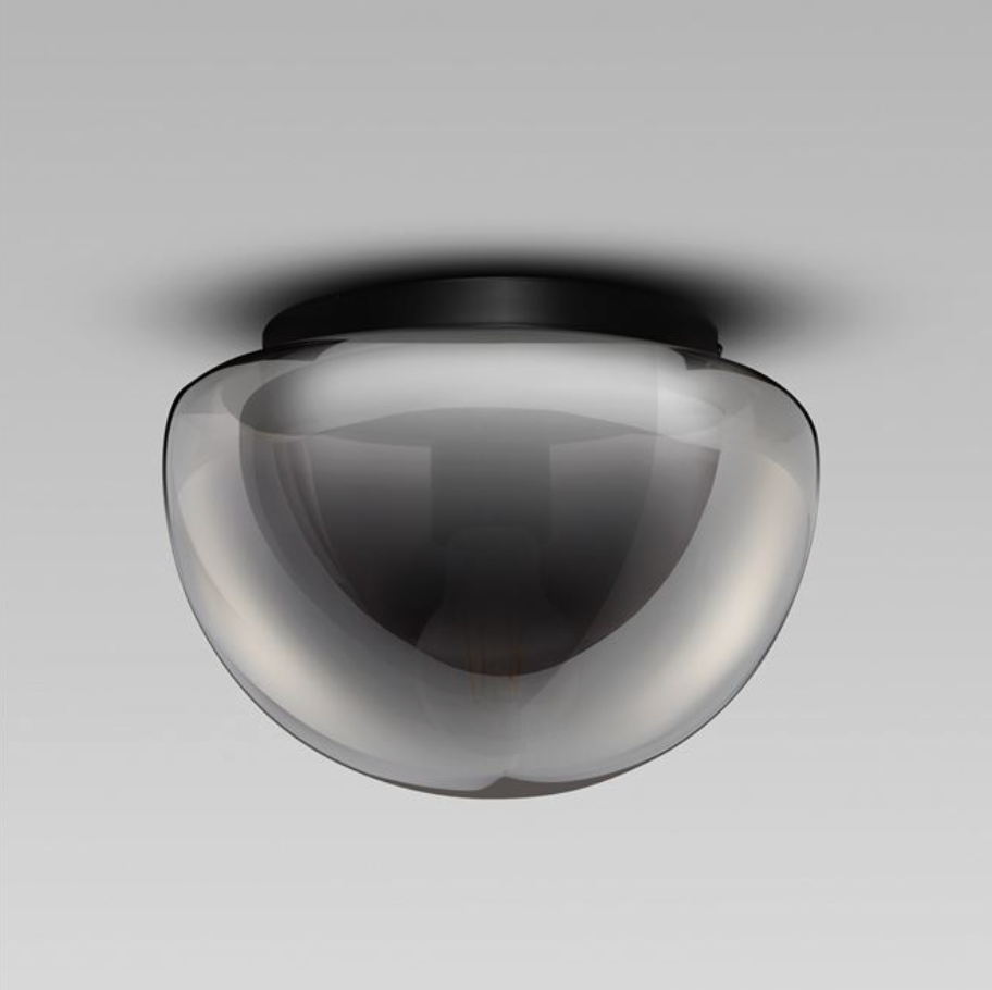 NL Ebonie Black & Smoked Glass Semi Flush Round Ceiling Light 31.5cm - ID 14469