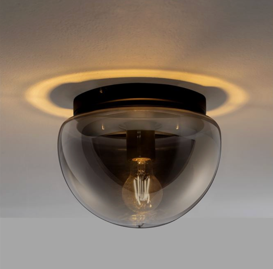 NL Ebonie Black & Smoked Glass Semi Flush Round Ceiling Light 24.5cm - ID 14470
