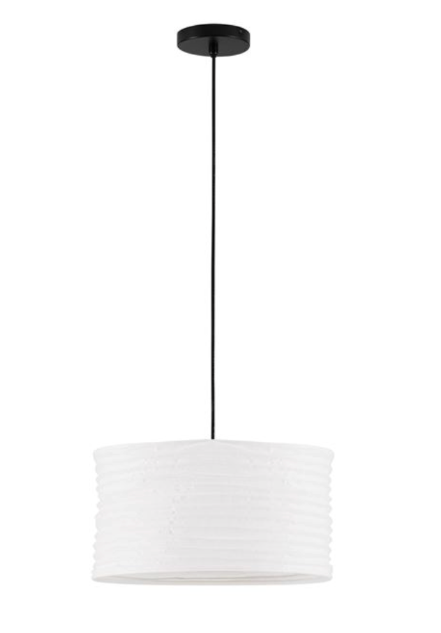 NL Cream Linen Pendant, Black Cable & Black Base, 38cm Diameter - ID 14498
