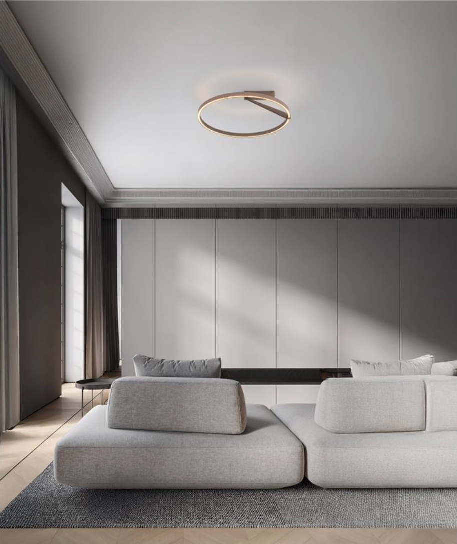 NL TILEA Brushed Black Semi Flush Ring Ceiling Light 60cm - ID 14535