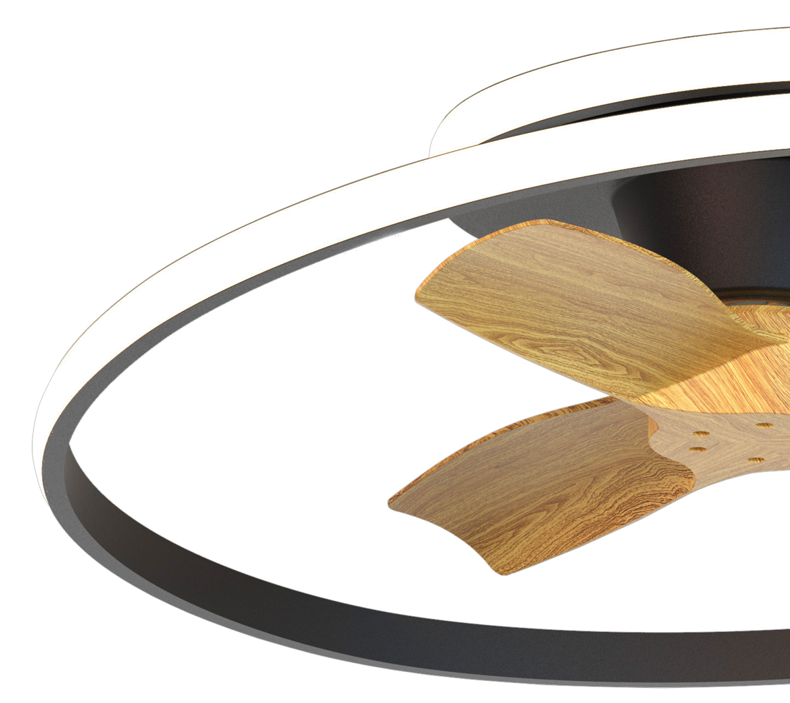 Waves Black/Wood 60W LED Ceiling Fan - ID 14708