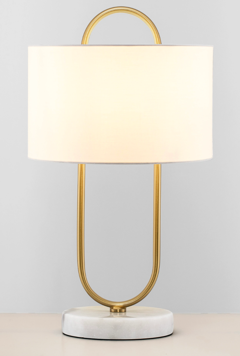NL Melena Brass Gold Table Light, White Fabric Shade, Marble Base - ID 14673