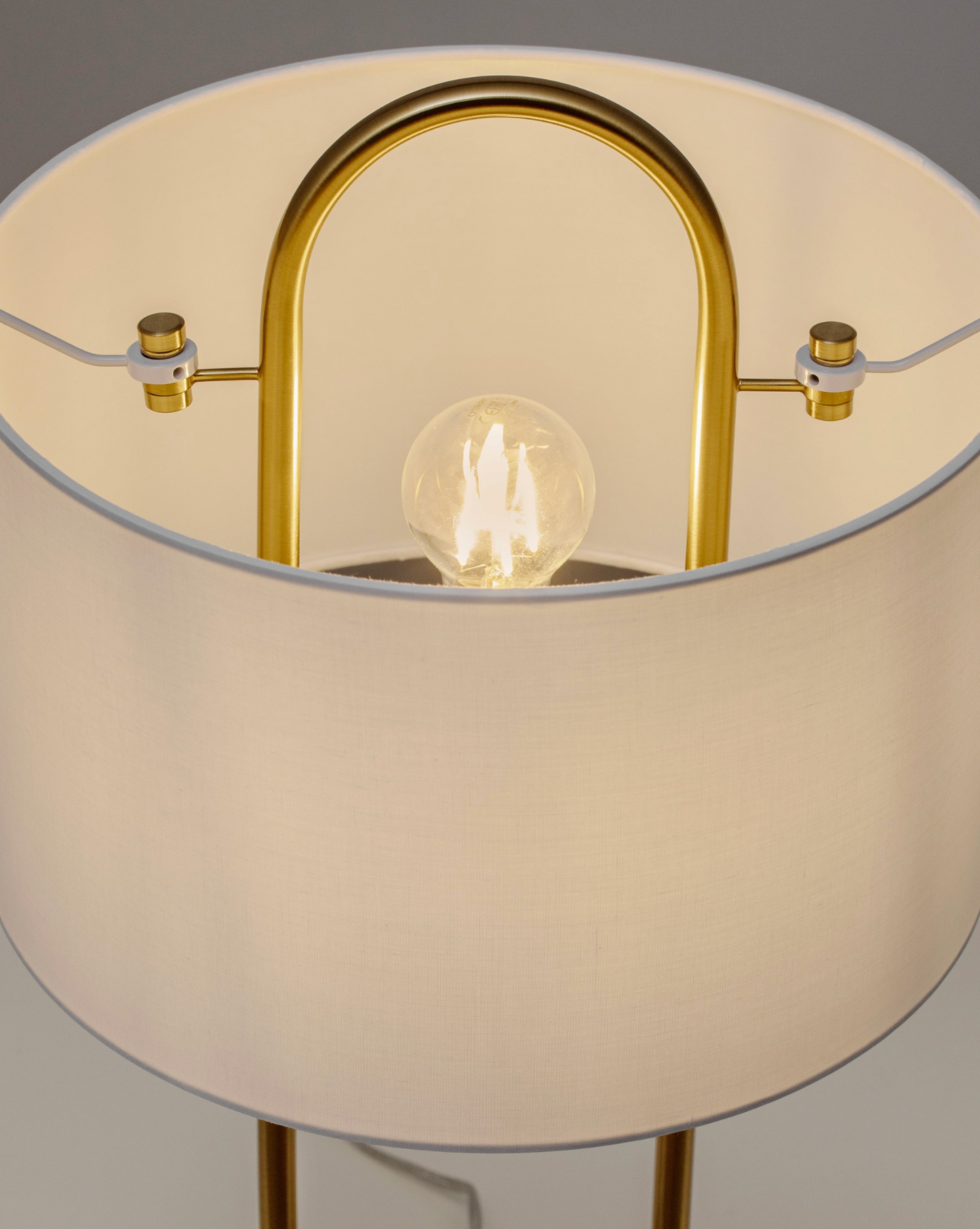 NL Melena Brass Gold Table Light, White Fabric Shade, Marble Base - ID 14673