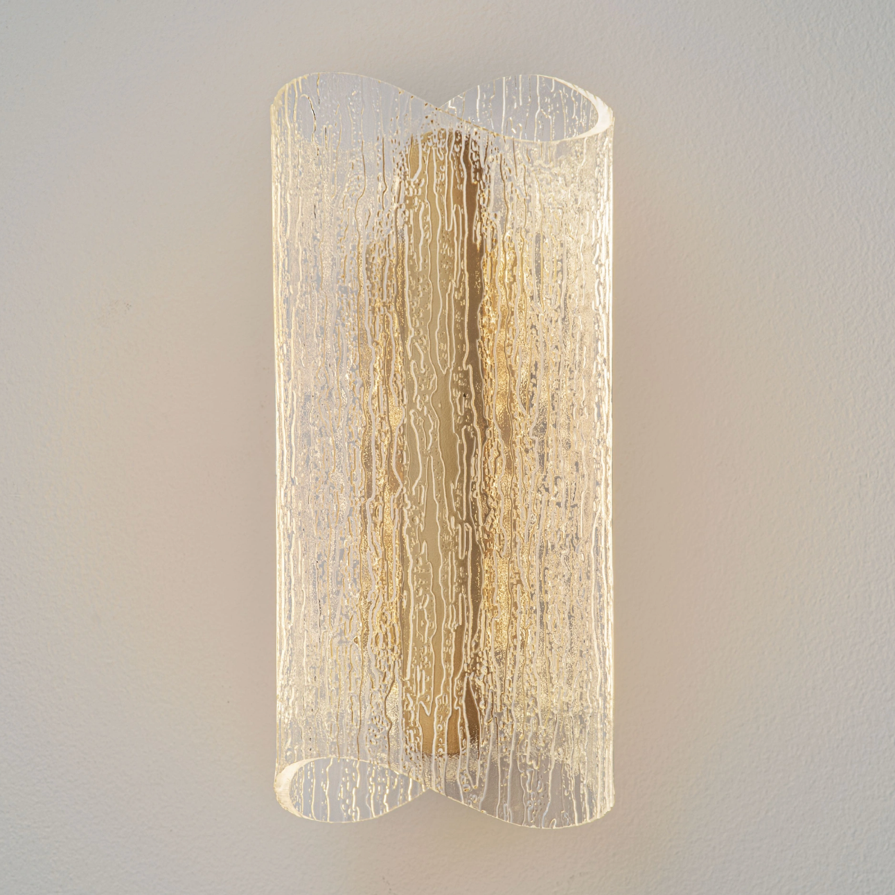 Rounded Textured Glass And Gold Wall Light- ID 14838