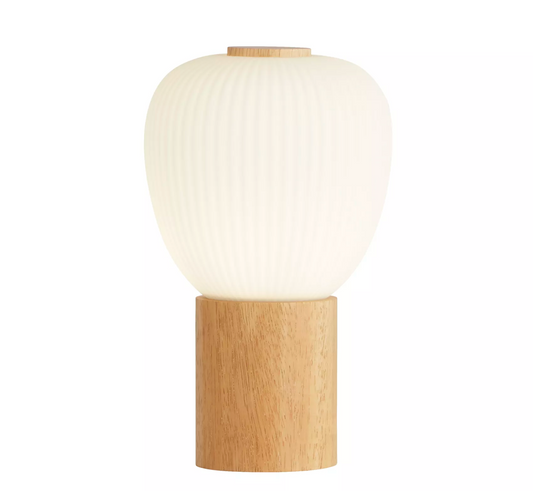 Beech Wood/Frosted Ribbed Glass Table Lamp - ID 14839