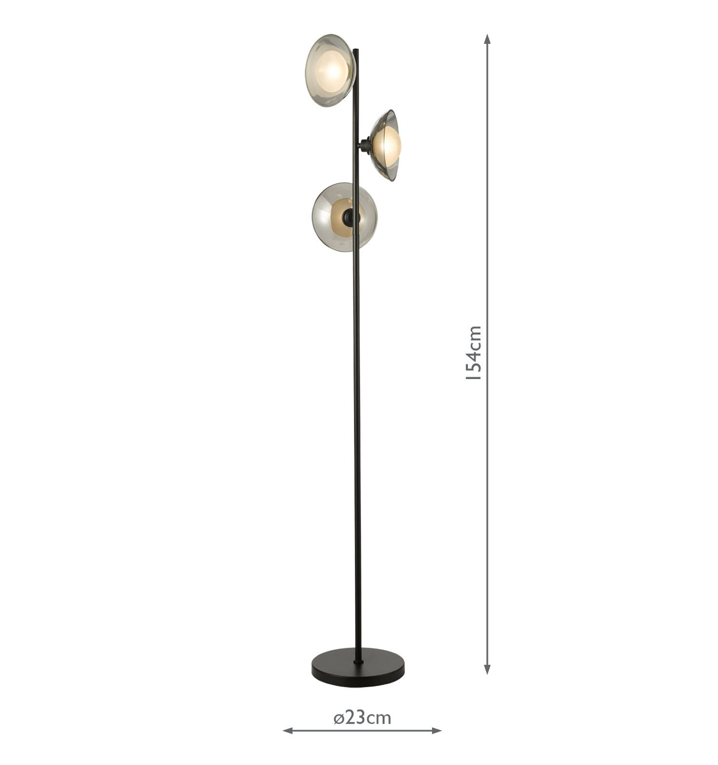 3 Light Floor Lamp Satin Black and Smoked Glass - ID 14843