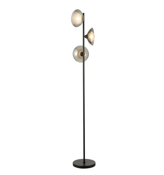 3 Light Floor Lamp Satin Black and Smoked Glass - ID 14843