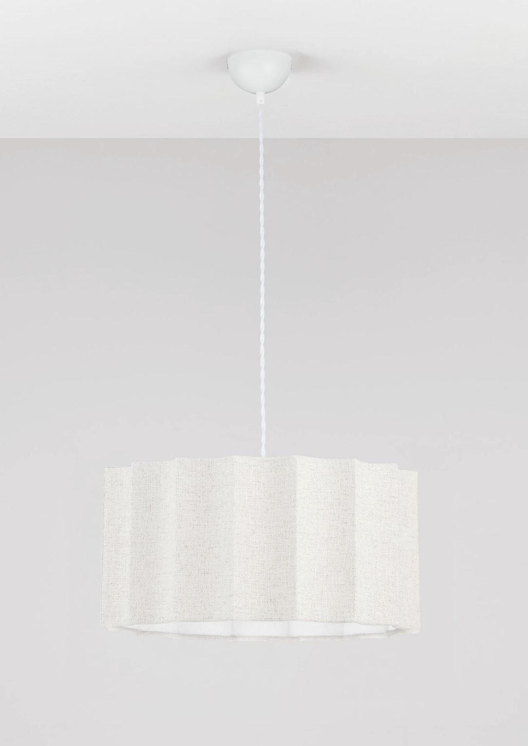 NL Alva Cream Linen Pendant, White Cable, White Canopy - ID 14677