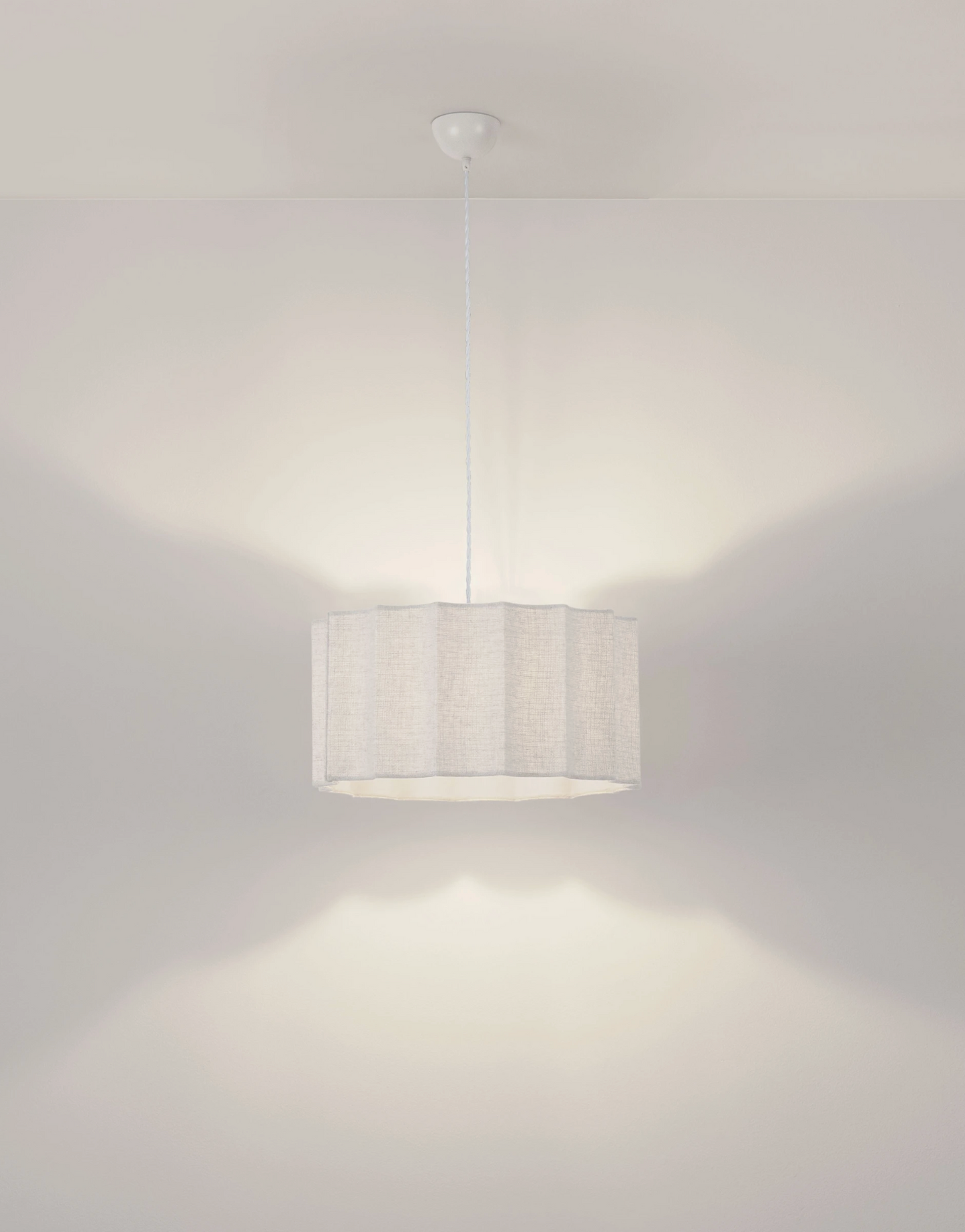 NL Alva Cream Linen Pendant, White Cable, White Canopy - ID 14677