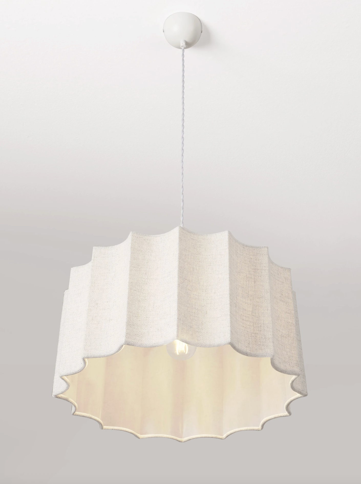 NL Alva Cream Linen Pendant, White Cable, White Canopy - ID 14677