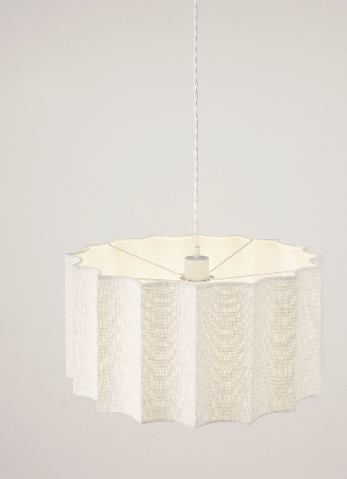 NL Alva Cream Linen Pendant, White Cable, White Canopy - ID 14677