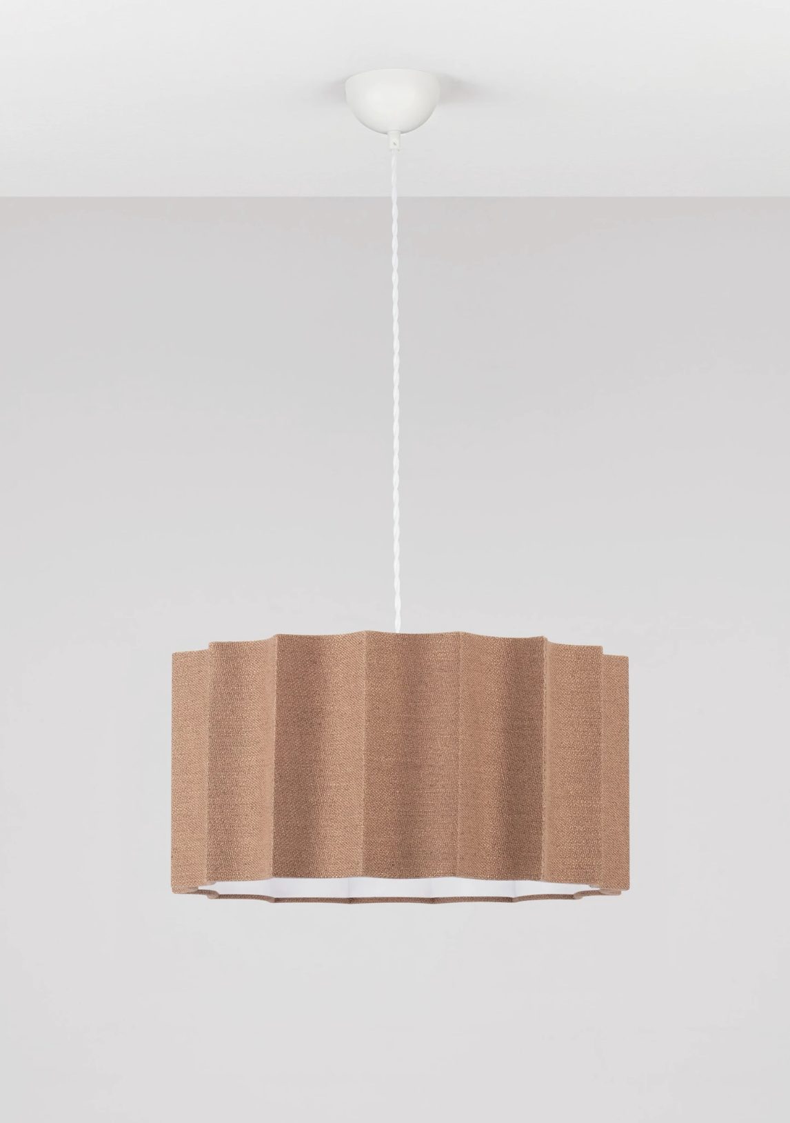 NL Alva Coffee Linen Pendant, White Cable, White Canopy - ID 14678
