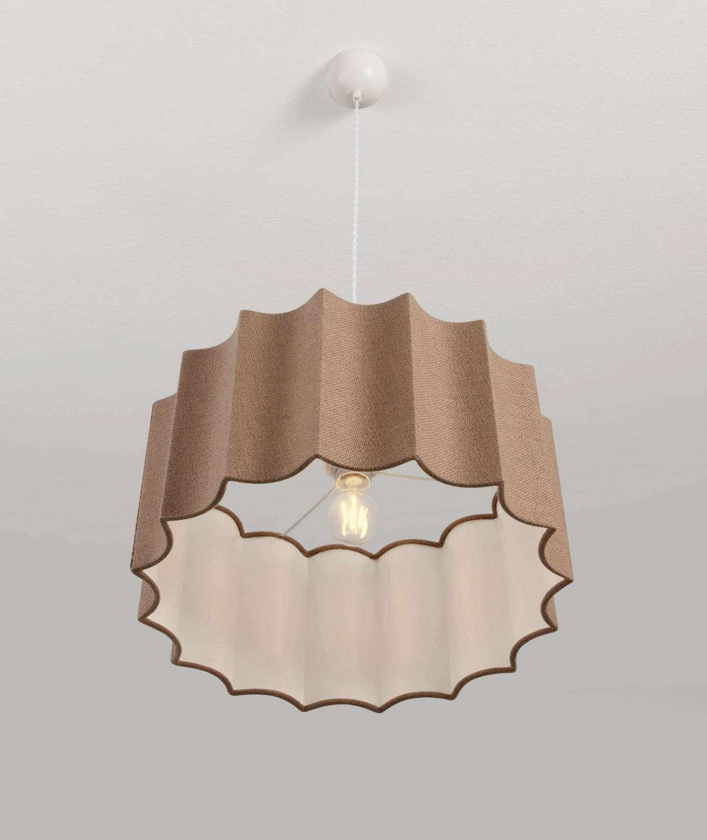 NL Alva Coffee Linen Pendant, White Cable, White Canopy - ID 14678