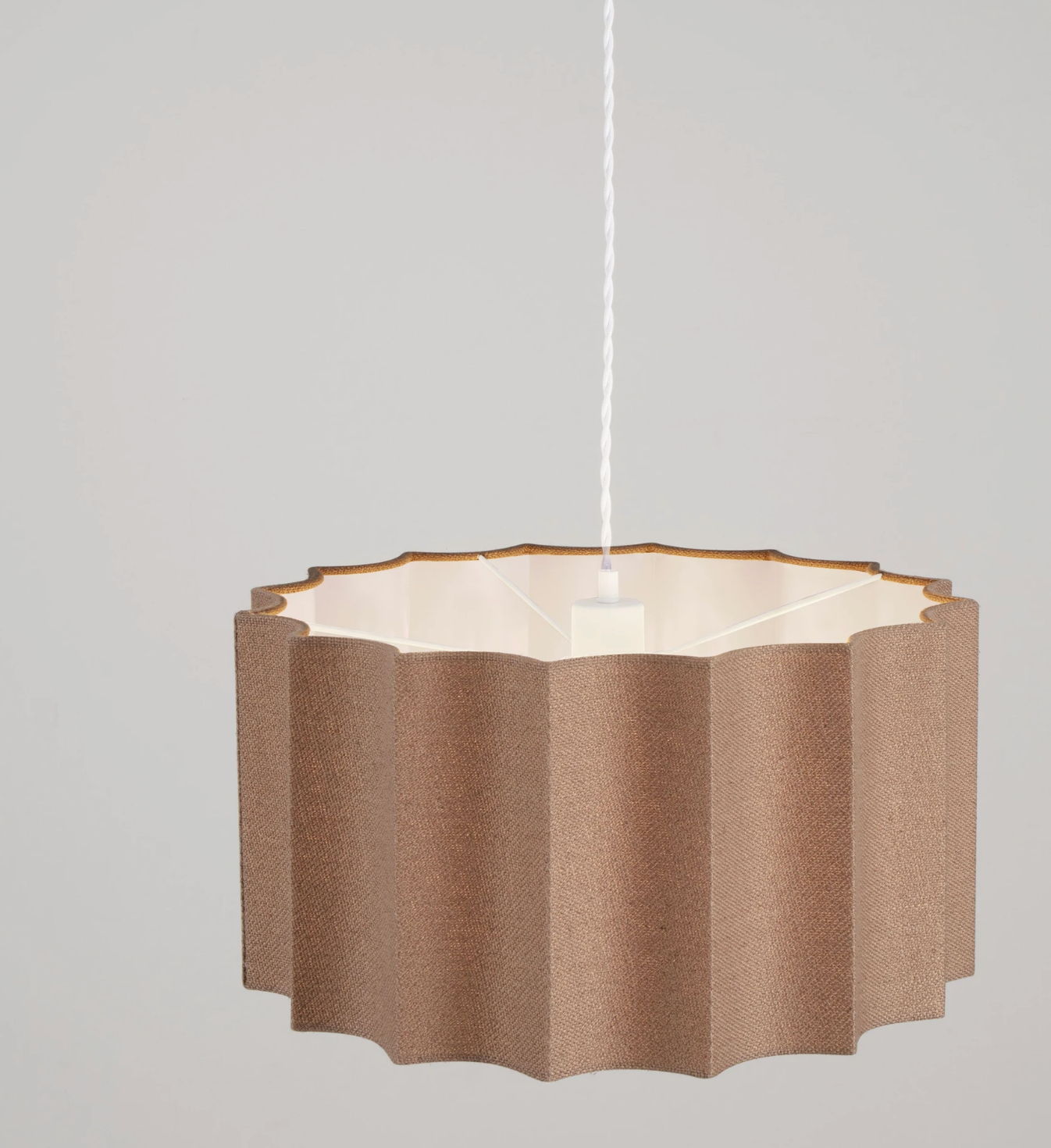 NL Alva Coffee Linen Pendant, White Cable, White Canopy - ID 14678
