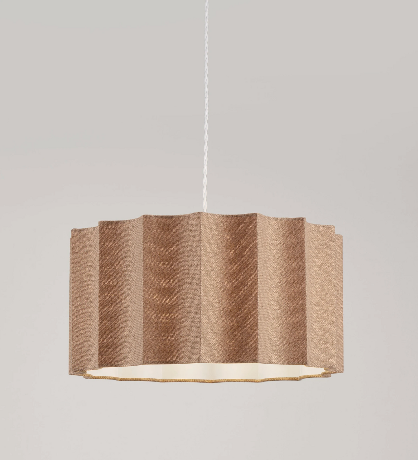 NL Alva Coffee Linen Pendant, White Cable, White Canopy - ID 14678