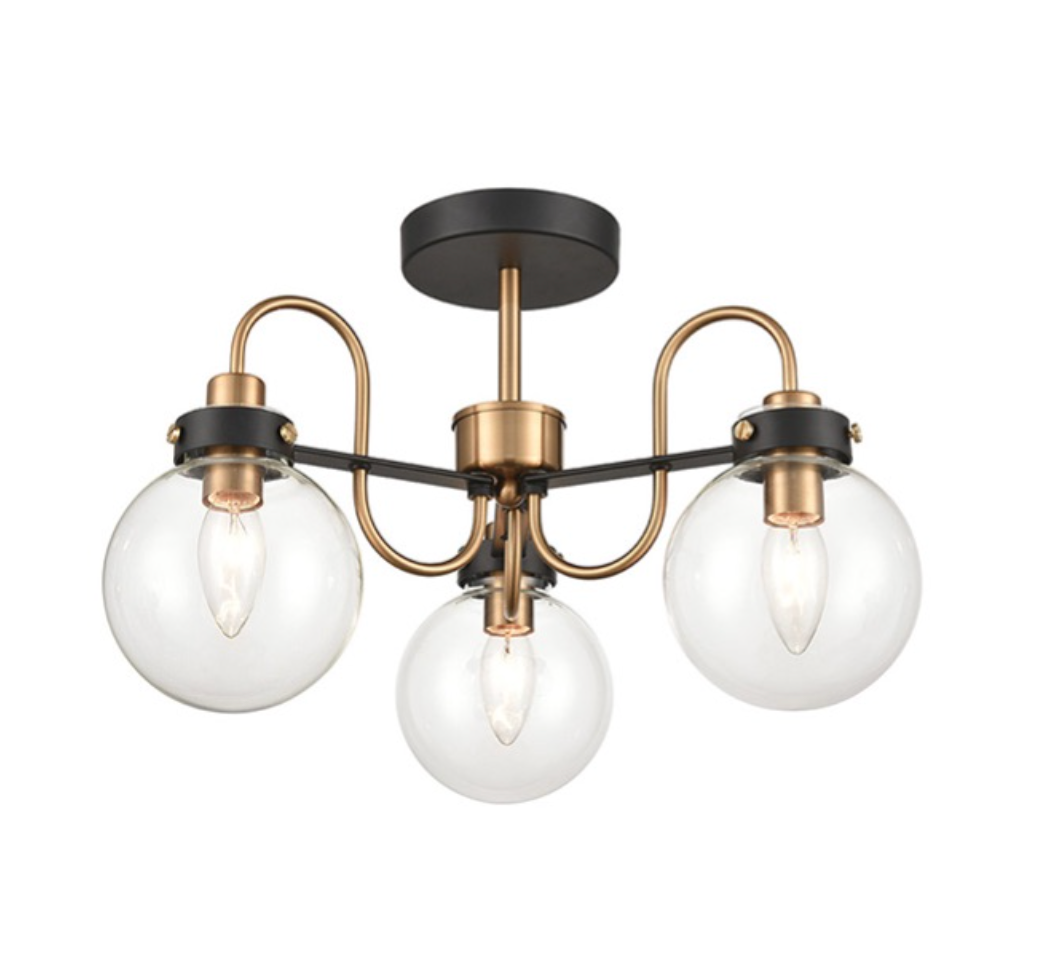Black and Gold 3lt Globe Semi Flush Light - ID 14894