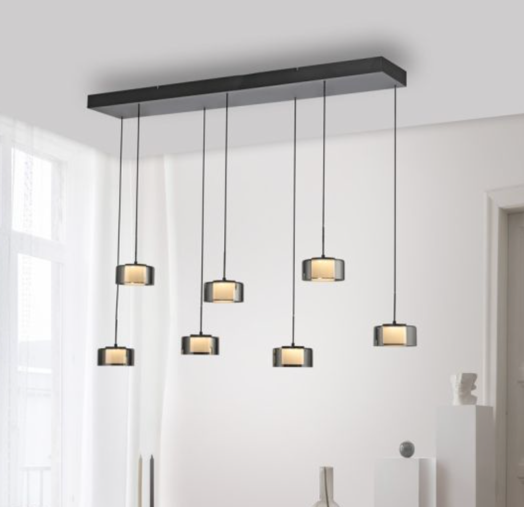 RALI Black and Smoked LED 7-Light Linear Pendant - ID 14988