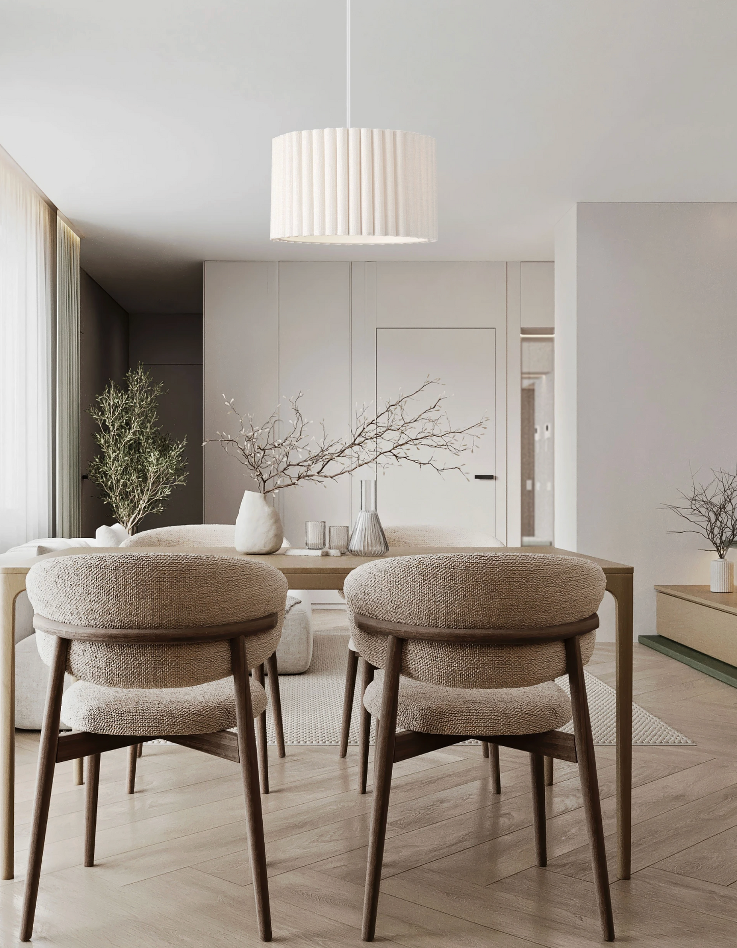 NL Niso Cream Linen Pendant, White Cable, White Canopy - ID 14887