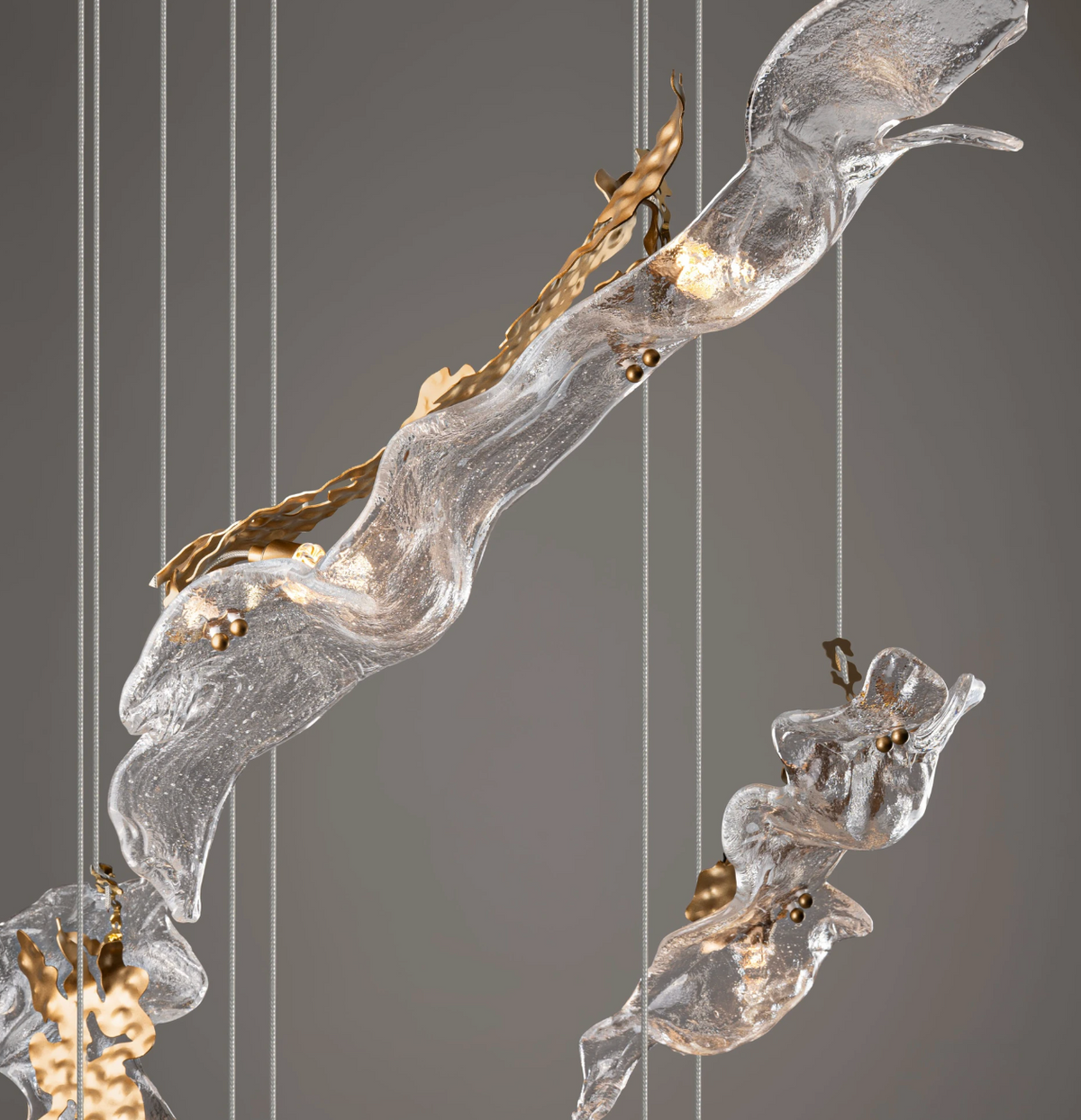 Sevra Gold Steel and Glass LED 60cm Round 5 Light Multi Pendant - ID 15056