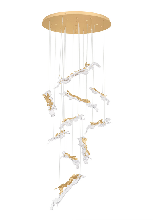 Sevra Gold Steel and Glass LED 100cm Round 10 Light Multi Pendant - ID 15057