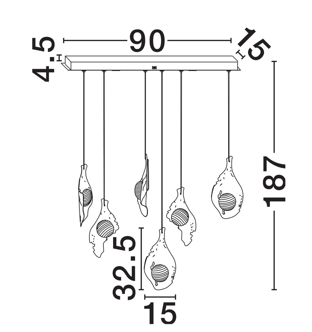 Rola Gold Steel & Opal Decorative 6 Light Bar Multi Pendant - ID 15090