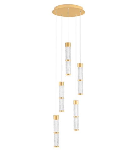 Coro Gold & Textured Glass 5 Light Round Pendant - ID 15100